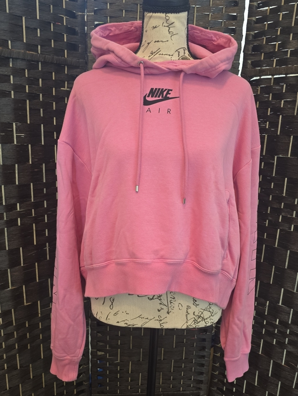 Nike Air Women's Pink Cropped Fleece Hoodie Sweatshirt - Size L